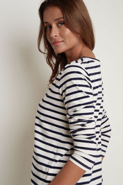 CREAM AND NAVY STRIPED LONG-SLEEVE BLOUSE - SOTAVENTO
