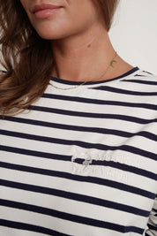 CREAM AND NAVY STRIPED LONG-SLEEVE BLOUSE - SOTAVENTO