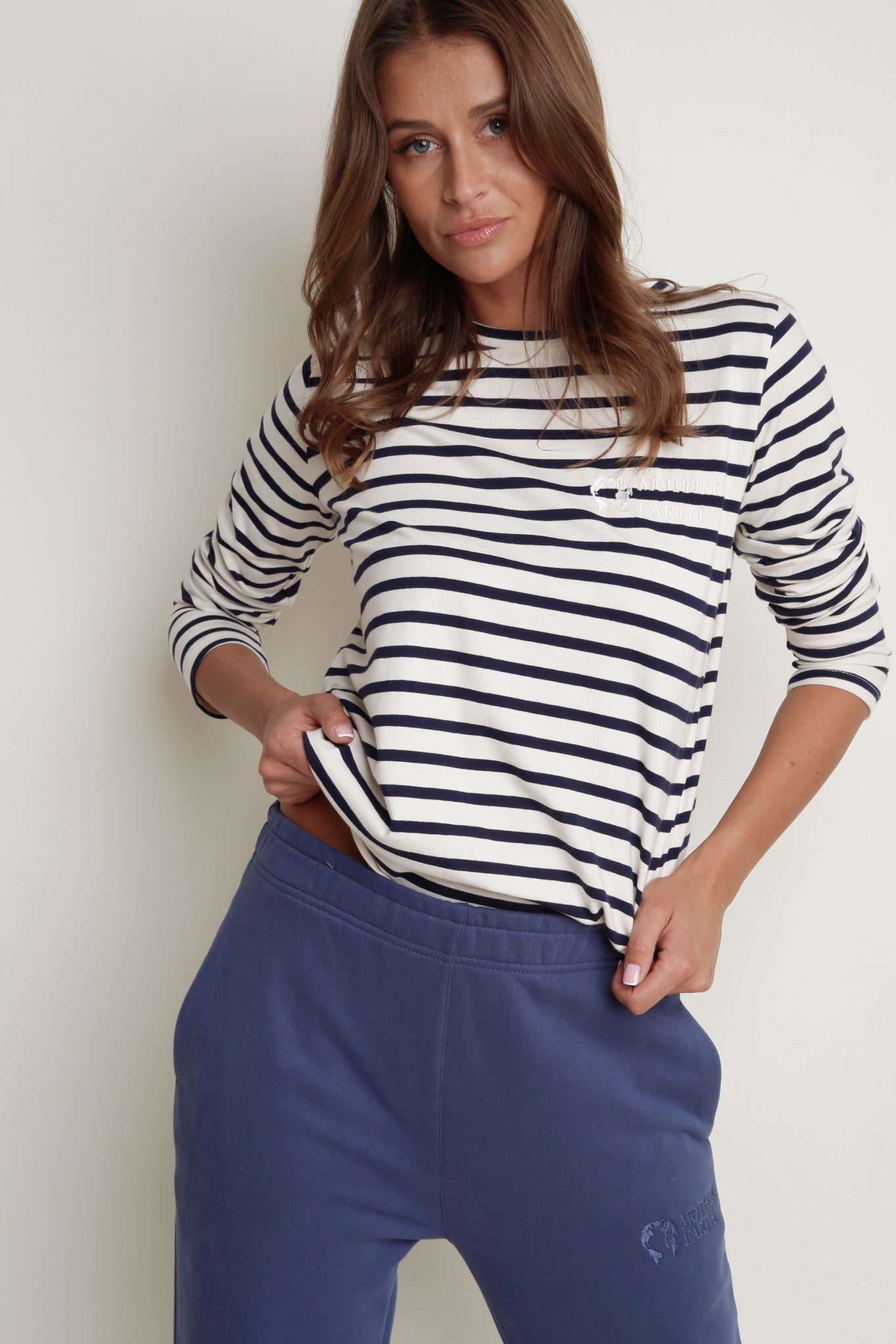 CREAM AND NAVY STRIPED LONG-SLEEVE BLOUSE - SOTAVENTO