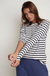 CREAM AND NAVY STRIPED LONG-SLEEVE BLOUSE - SOTAVENTO