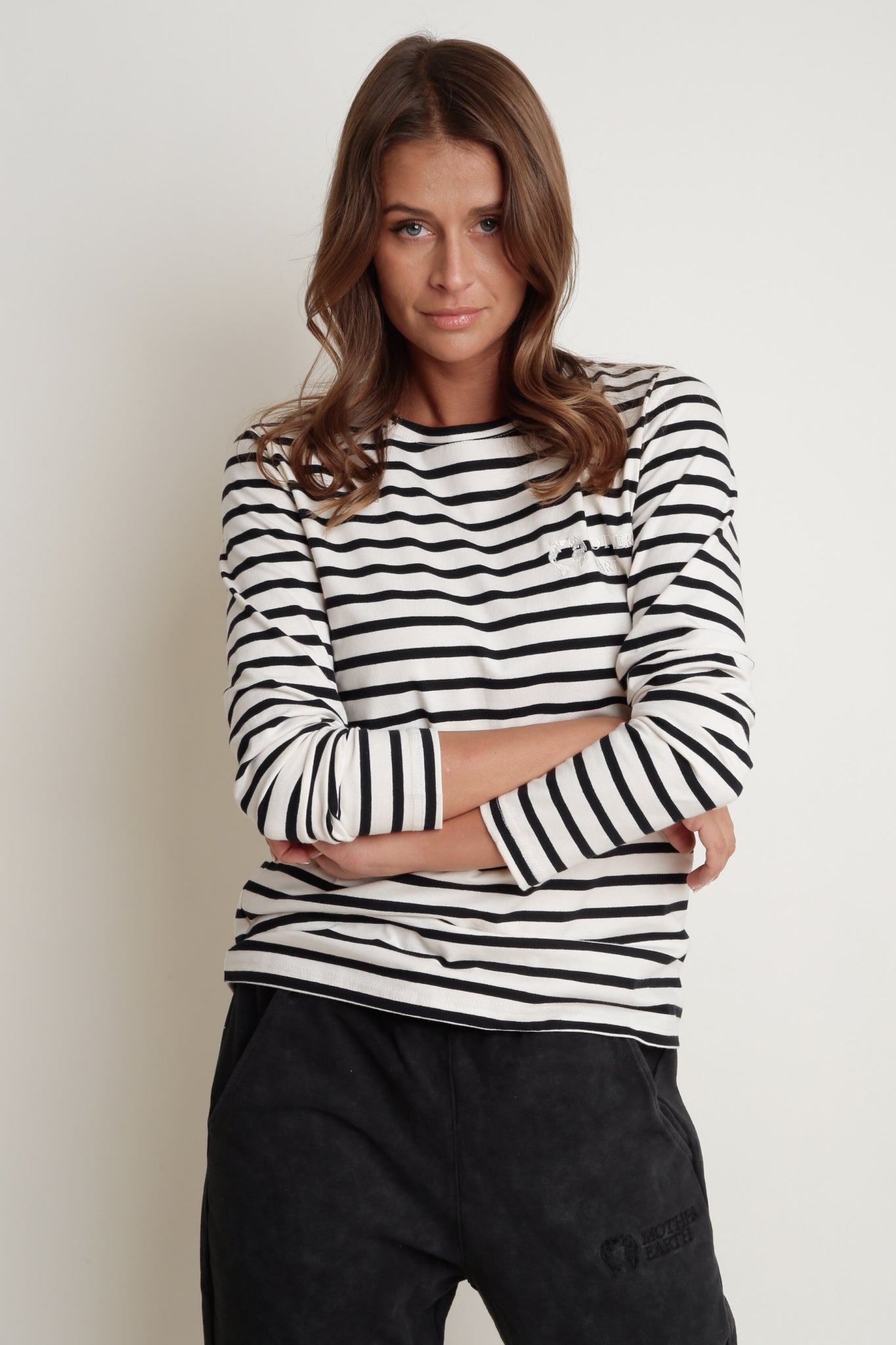 CREAM AND BLACK STRIPED LONG-SLEEVE BLOUSE - SOTAVENTO