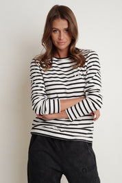 CREAM AND BLACK STRIPED LONG-SLEEVE BLOUSE - SOTAVENTO