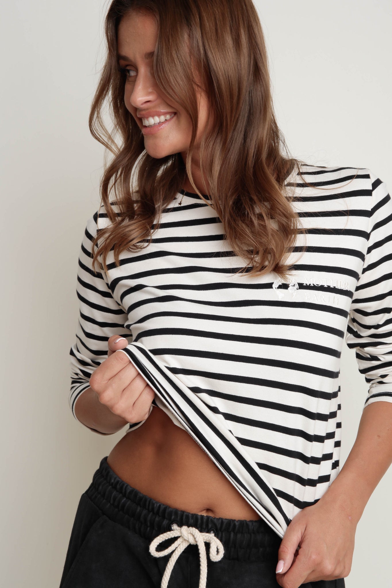 CREAM AND BLACK STRIPED LONG-SLEEVE BLOUSE - SOTAVENTO