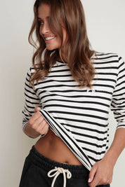 CREAM AND BLACK STRIPED LONG-SLEEVE BLOUSE - SOTAVENTO