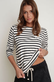 CREAM AND BLACK STRIPED LONG-SLEEVE BLOUSE - SOTAVENTO