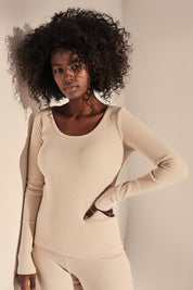 RIBBED BLOUSE WITH LONG SLEEVES LIGHT BEIGE - SAMOS