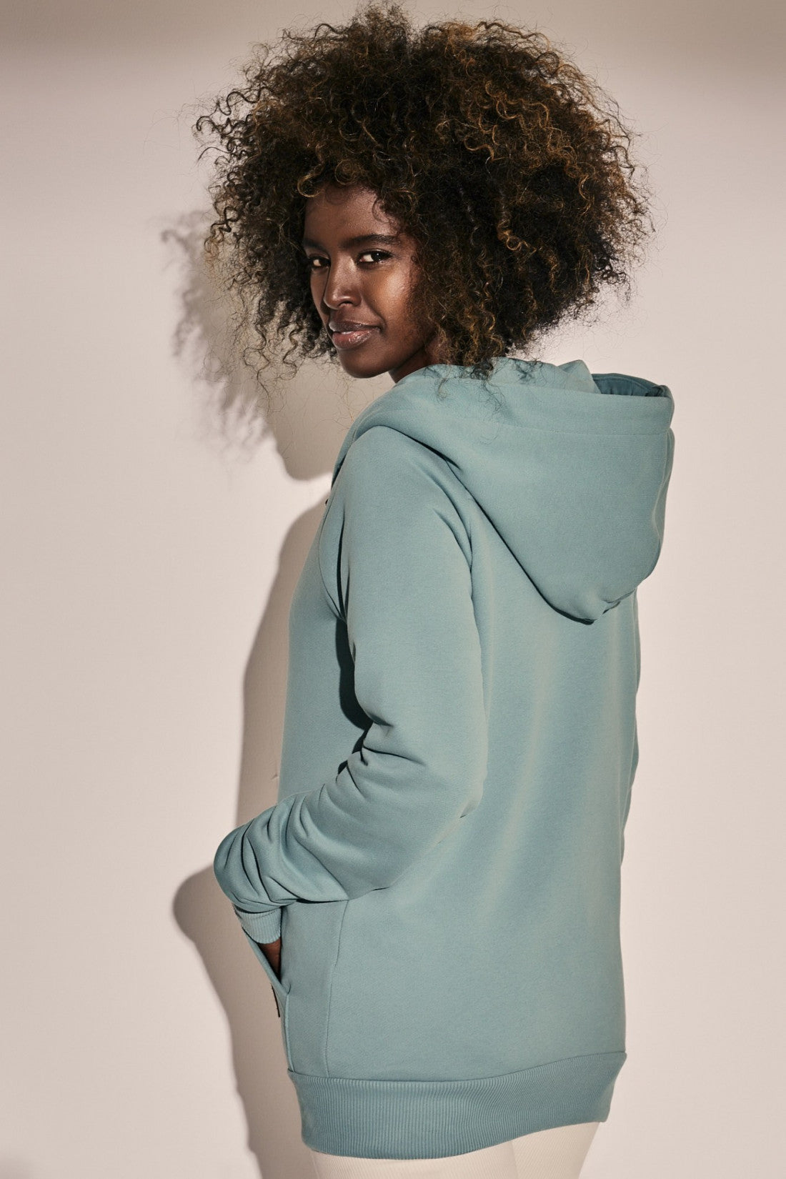 TURQUOISE ZIPPER HOODED SWEATSHIRT - SOKATRA