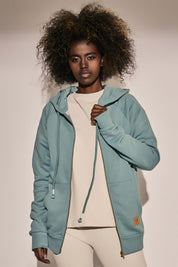 TURQUOISE ZIPPER HOODED SWEATSHIRT - SOKATRA