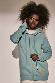 TURQUOISE ZIPPER HOODED SWEATSHIRT - SOKATRA