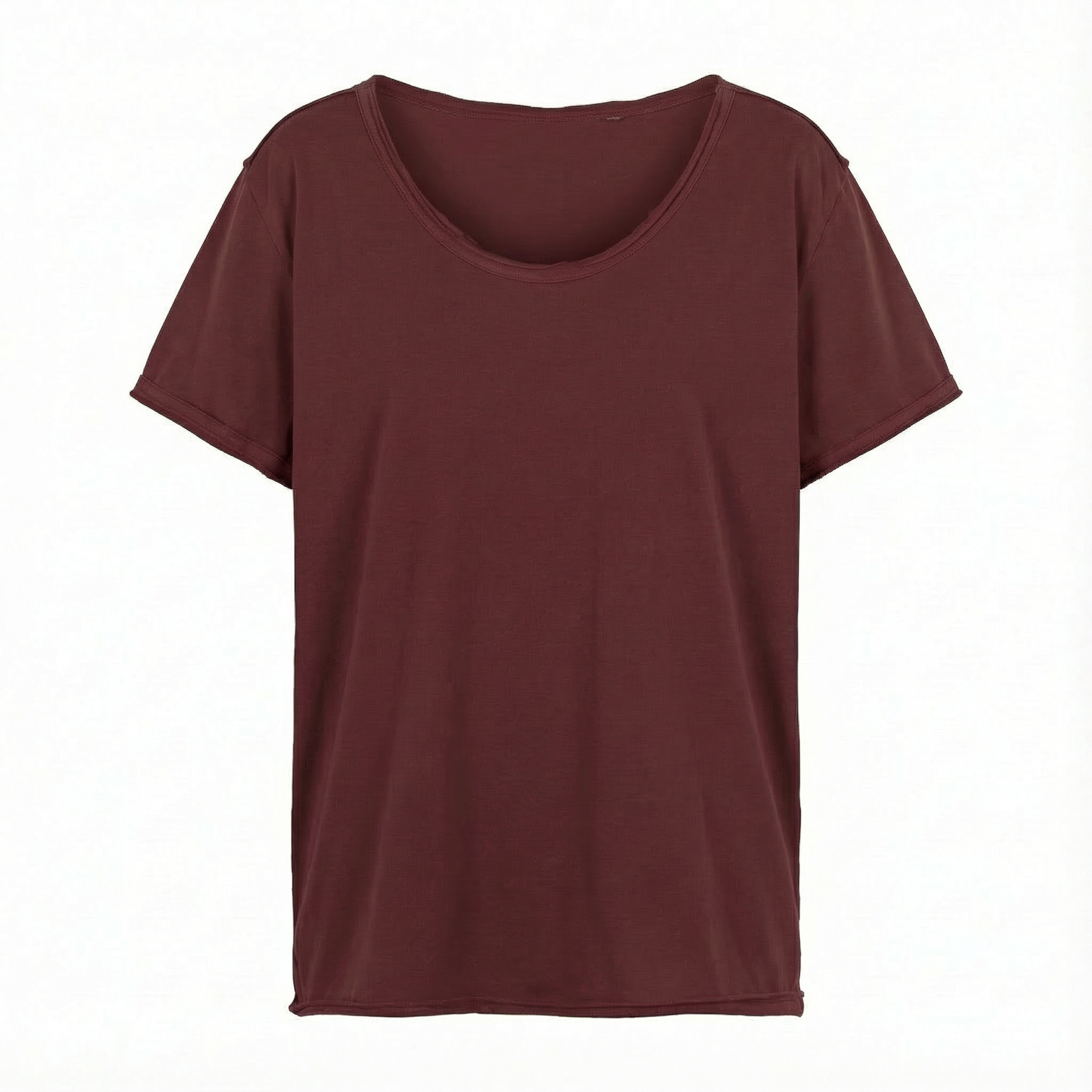 T-SHIRT OVERSIZE Z DELIKATNYM EFEKTEM SPRANIA BORDOWY - NUSA packshot