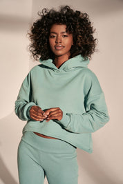 SHORT HOODED SWEATSHIRT TURQUOISE - MAJOTTA
